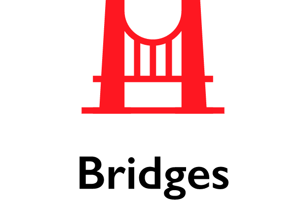 Red icon graphic representing a bridge